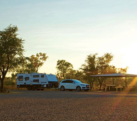 Caravan camping at a roadside stop in the Kimberley WA