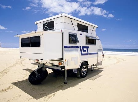The AT-10 camper trailer expands like a blowfish.