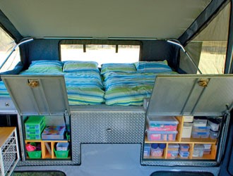 Compartmentalised storage in Shordell Camper.