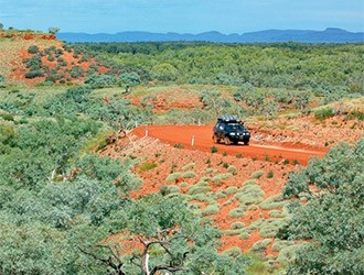 car driving through the Pilbara, WA