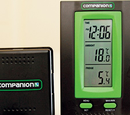 This handy little gadget which not only displays the fridge temperature but also shows the ambient t