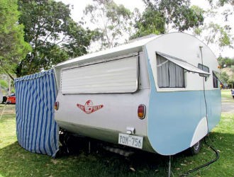 The 14ft 1965 Globetrotter caravan has marine-ply sides and aluminium on the front, rear and over th
