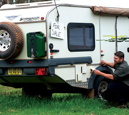 Inspecting second-hand camper trailer
