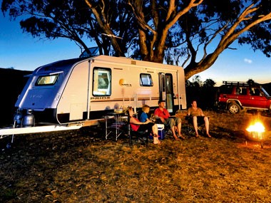 The Nova Caravans Pride 2011 settles down for the night in the Victorian high country.