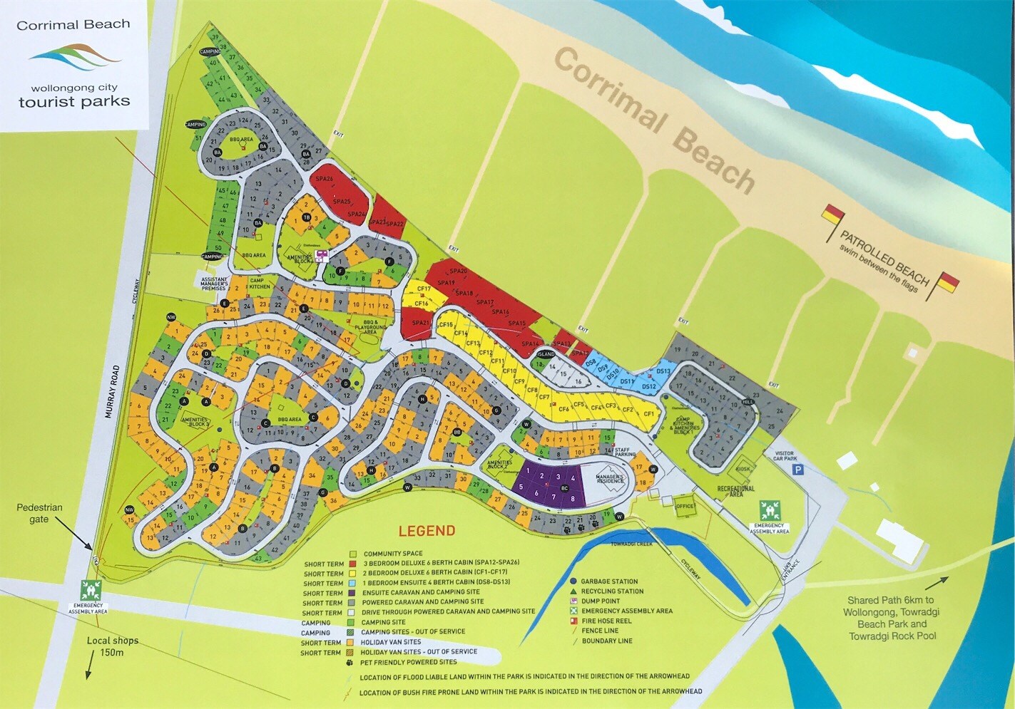 corrimal beach tourist park map