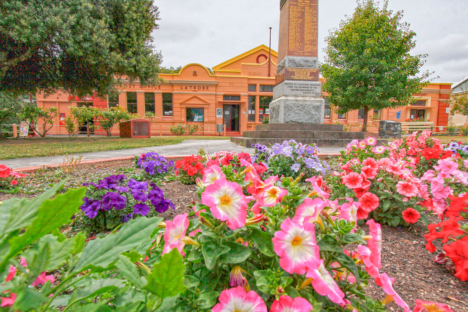 A floral display outside the Latrobe Court House