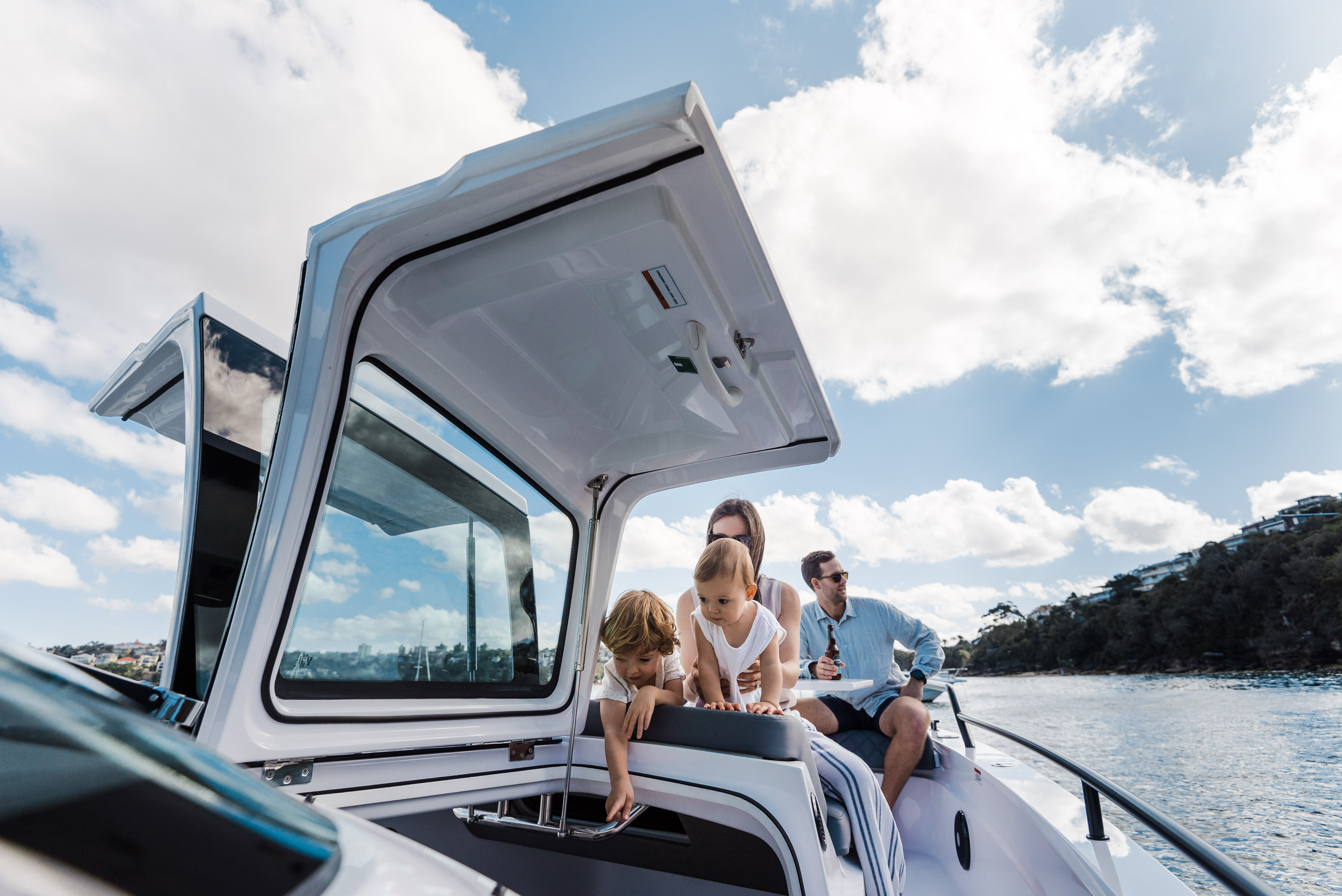 Family enjoying boating