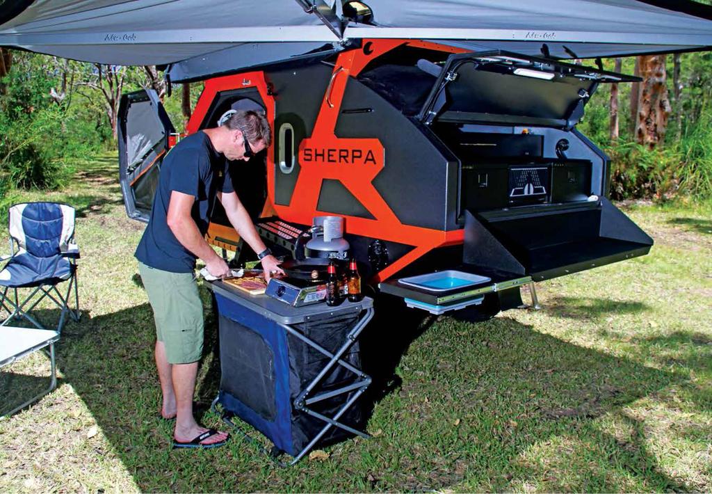 BRS Sherpa teardrop off road camper trailer Ben cooking up a storm