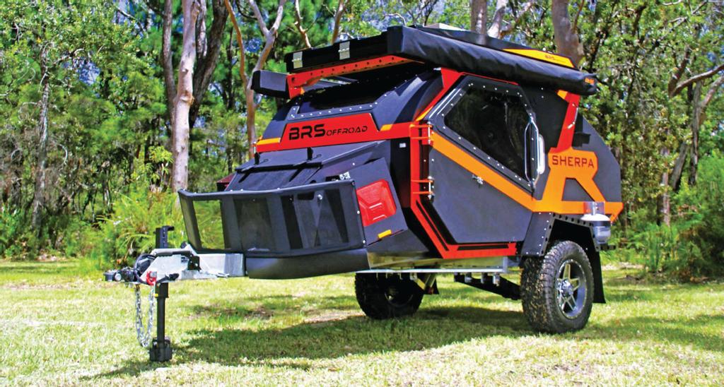 BRS Sherpa teardrop off road camper trailer parked on the grass