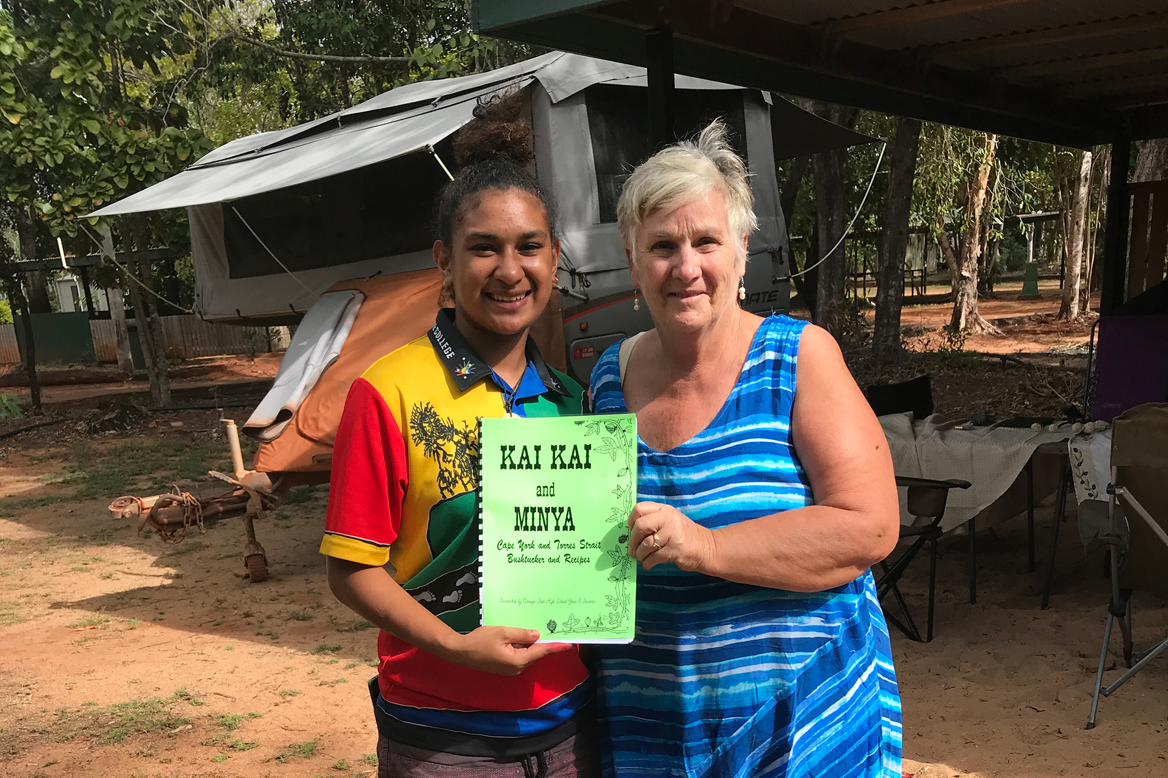 Viv with one of the authors of the cookbook she picked up in Cape York