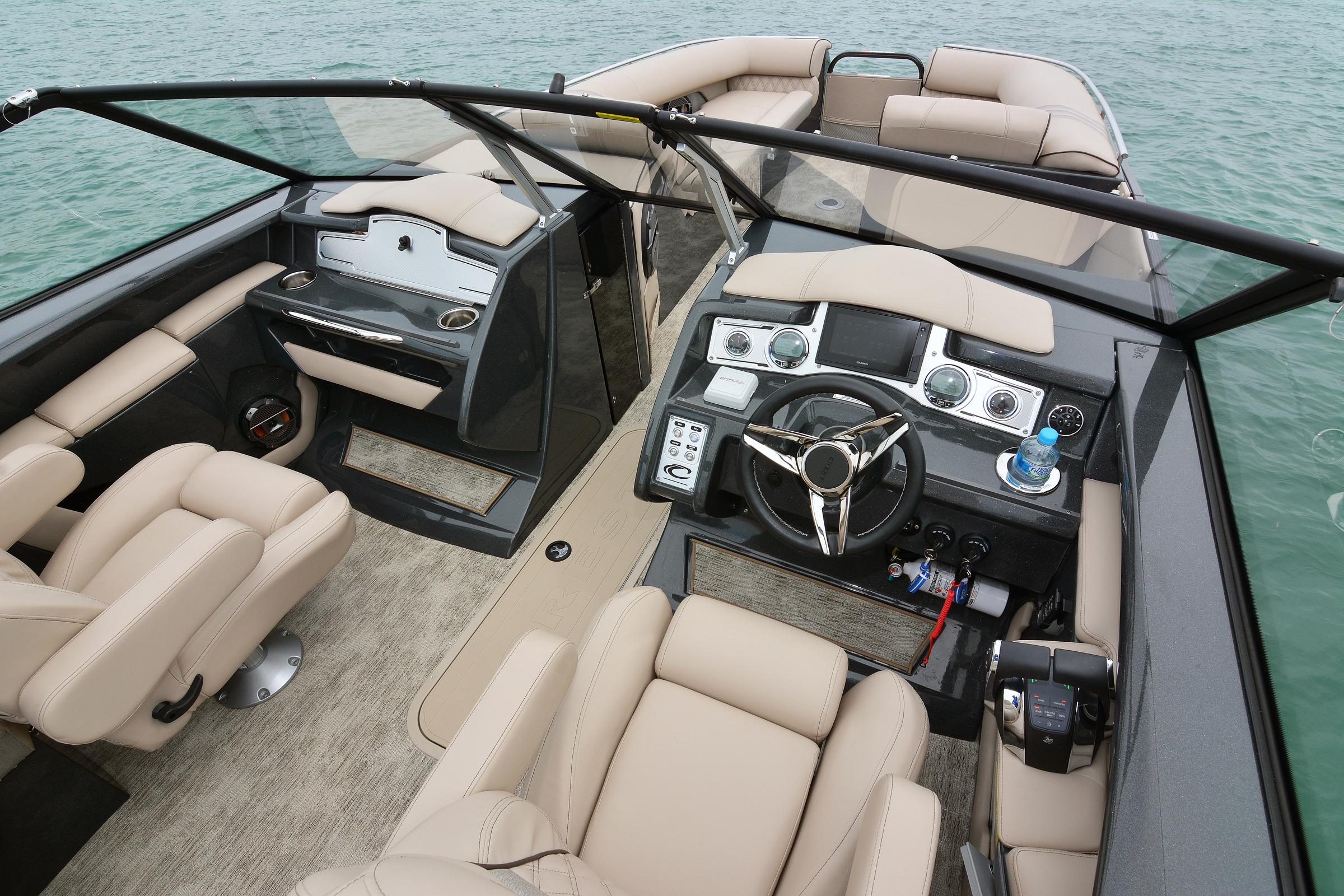 The interior is laid out like a bowrider boat